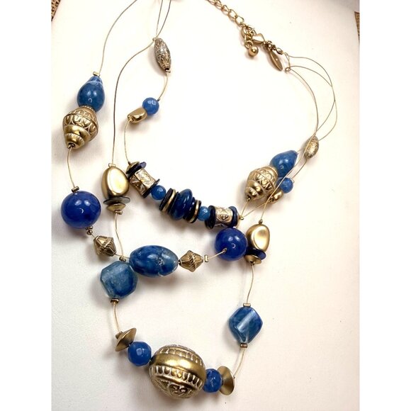 Chicos Gold & Blue Beaded Multi-Strand Necklace With Adjustable Clasp - Picture 6 of 6